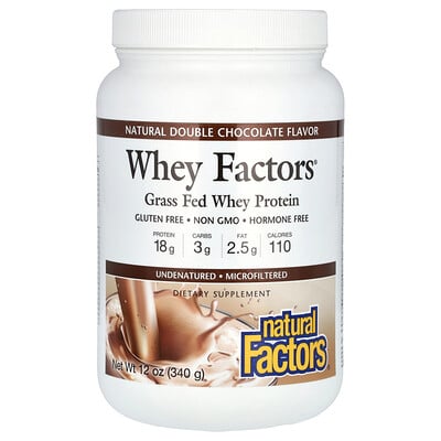 Natural Factors, Whey Factors®, gräsbetat vassleprotein, naturlig dubbelchoklad, 340 g