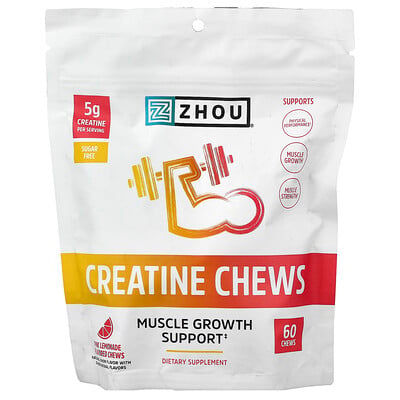 Zhou Nutrition, Kreatintuggtabletter, rosa lemonad, 60 tuggtabletter